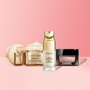lancôme l'oréal and chanel eye creams on pink background