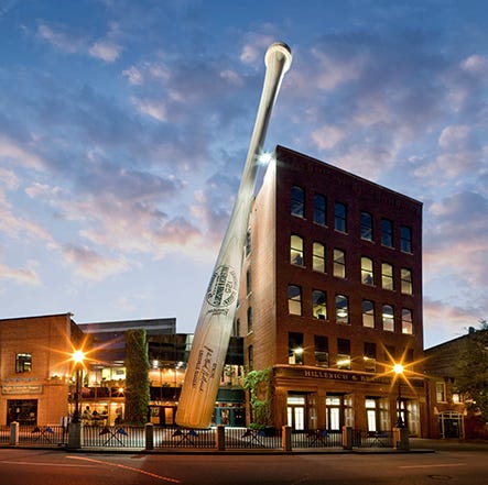 the exterior of the louisville slugger factory a good housekeeping pick for best factory tours the exterior features a building sized baseball bat