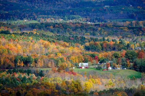 farm and hillside in the catskills in autumn, new york