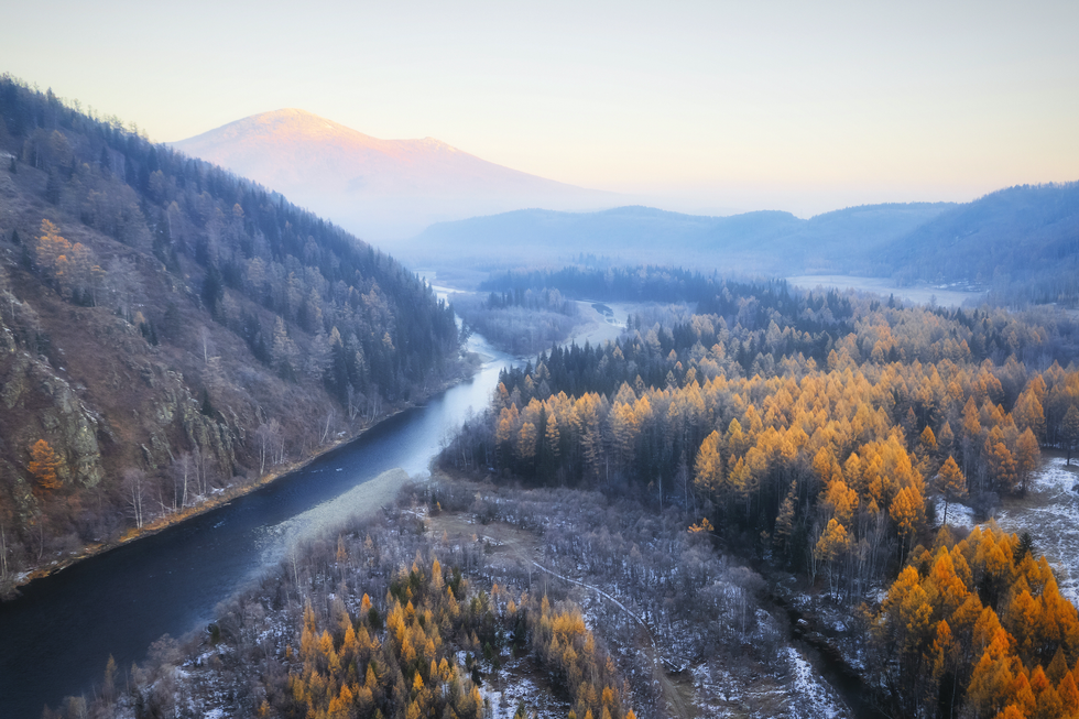 best fall picture of a frosty morning on the taiga river