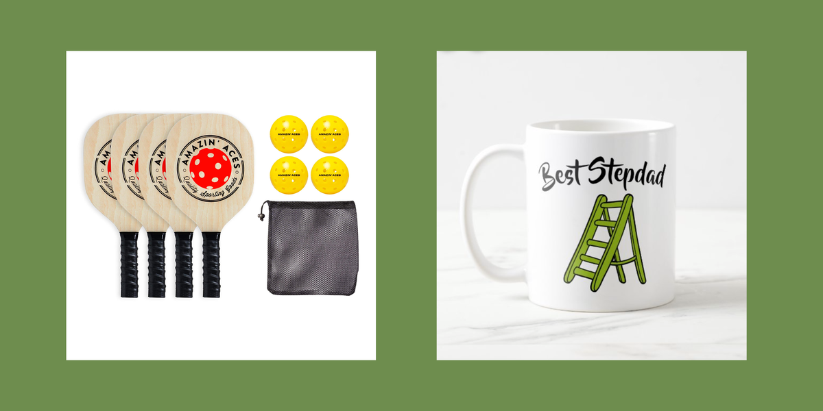 pickleball set and mug that says best stepdad with a step ladder on it