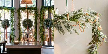 best faux garland, faux garlands on window and mantel