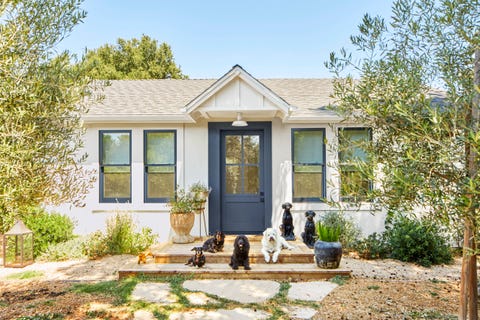 home of jen curtis, a 1927 cottage in los alamos on california’s central coast exterior front door color deep space by benjamin moore