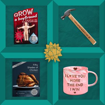 funny valentines day gifts including grow your own boyfriend, funny hammers, parody cookbooks, i love you more mugs, chocolate soaps, and more