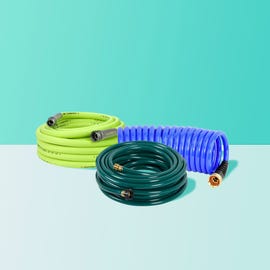garden hoses on blue background