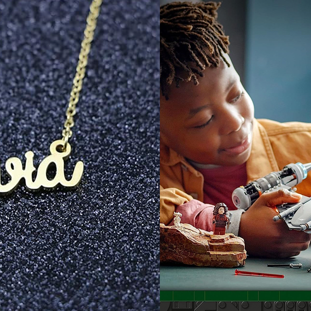 a nameplate necklace and the lego mandalorian starfighter are two good housekeeping picks for best gifts for 14 year olds