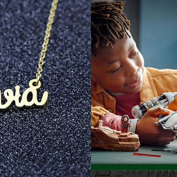 a nameplate necklace and the lego mandalorian starfighter are two good housekeeping picks for best gifts for 14 year olds