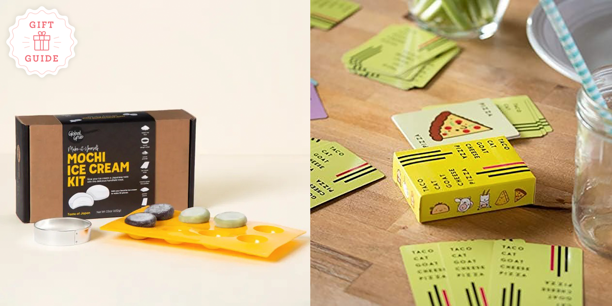 the diy mochi ice cream kit and the taco cat goat cheese pizza card game are two good housekeeping picks for best gifts for 10 year old girls