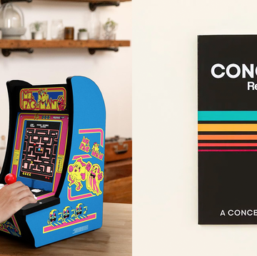 arcade1up's ms pac man cabinet and uncommon goods's concerts remembered journal are two good housekeeping picks for best gifts for men in their 30s