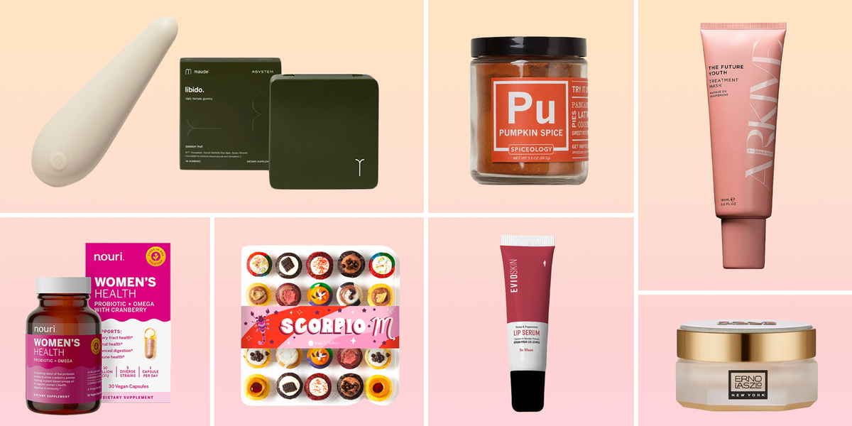 libido gummies for women, pumpkin spice powder, skincare products, cupcakes, and more gifts for the scorpio in your life