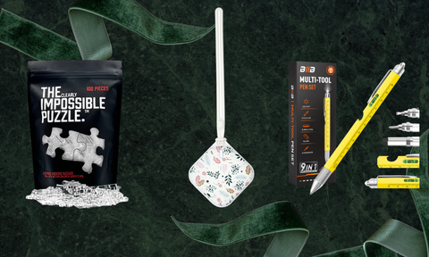 a display of various hobby items including a puzzle a tool and a decorative item
