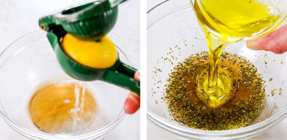 a person making salad dressing