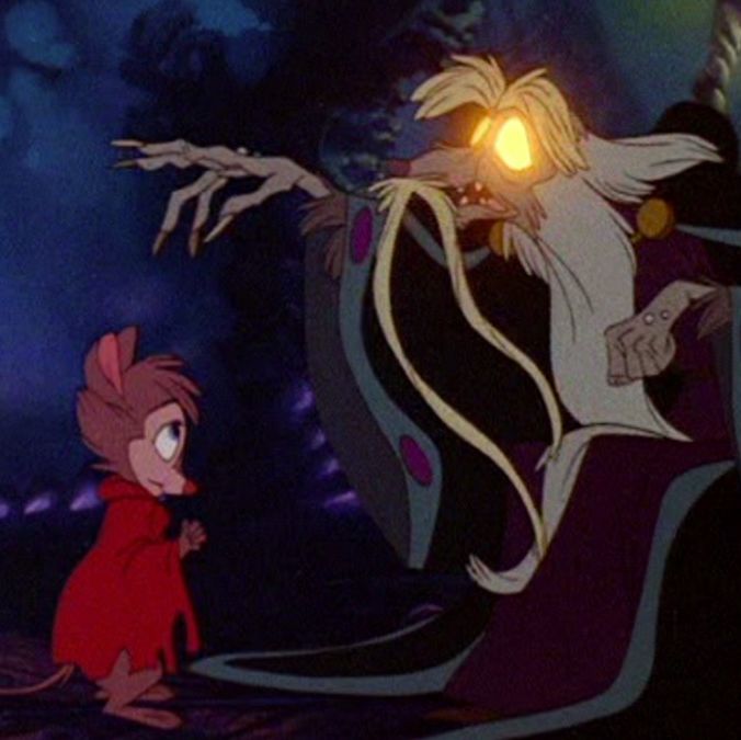 mrs brisby confronts a creature with glowing eyes in a scene from the secret of nimh, a good housekeeping pick for best scary halloween movie for kids