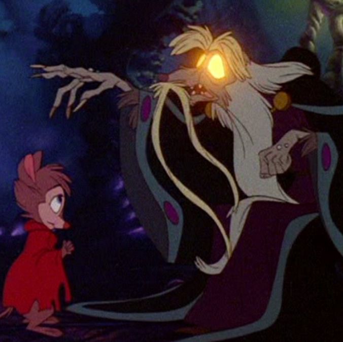 mrs brisby confronts a creature with glowing eyes in a scene from the secret of nimh, a good housekeeping pick for best scary halloween movie for kids