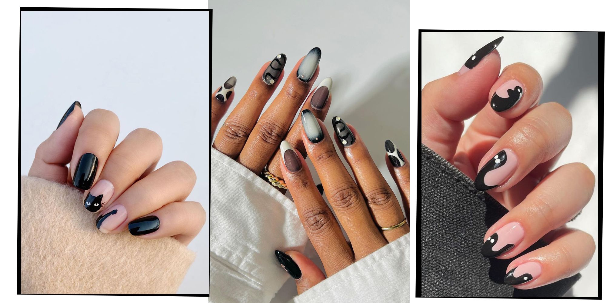 30 Best Black Nail Designs For 2022 : Black Marble and Grey Nails