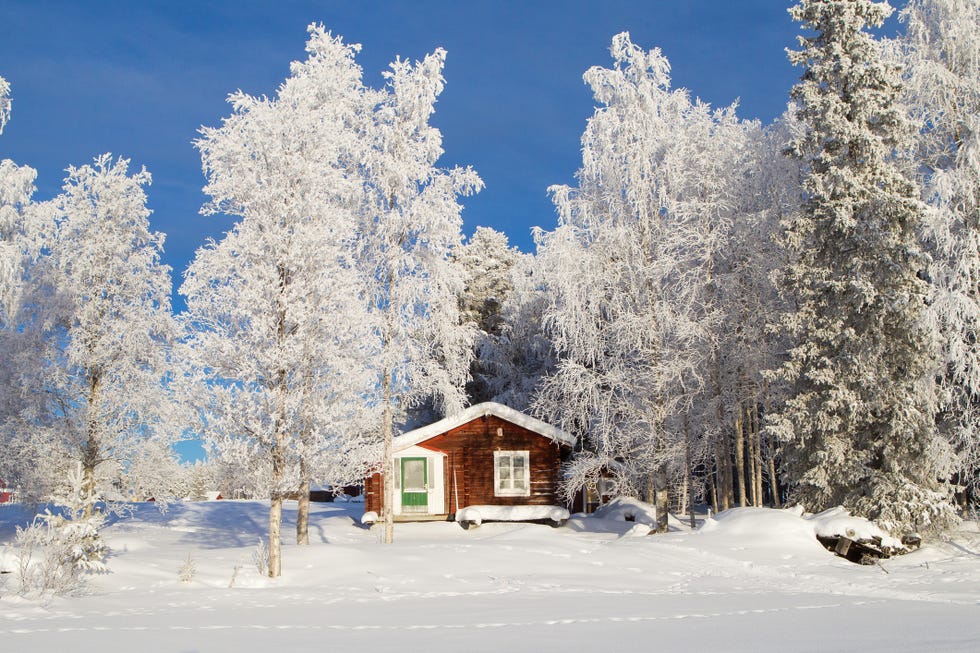 red cottage in field, pjesker, lappland, sweden