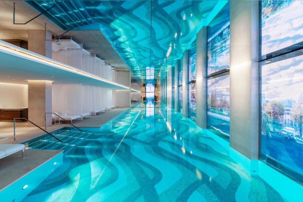a swimming pool in a large room