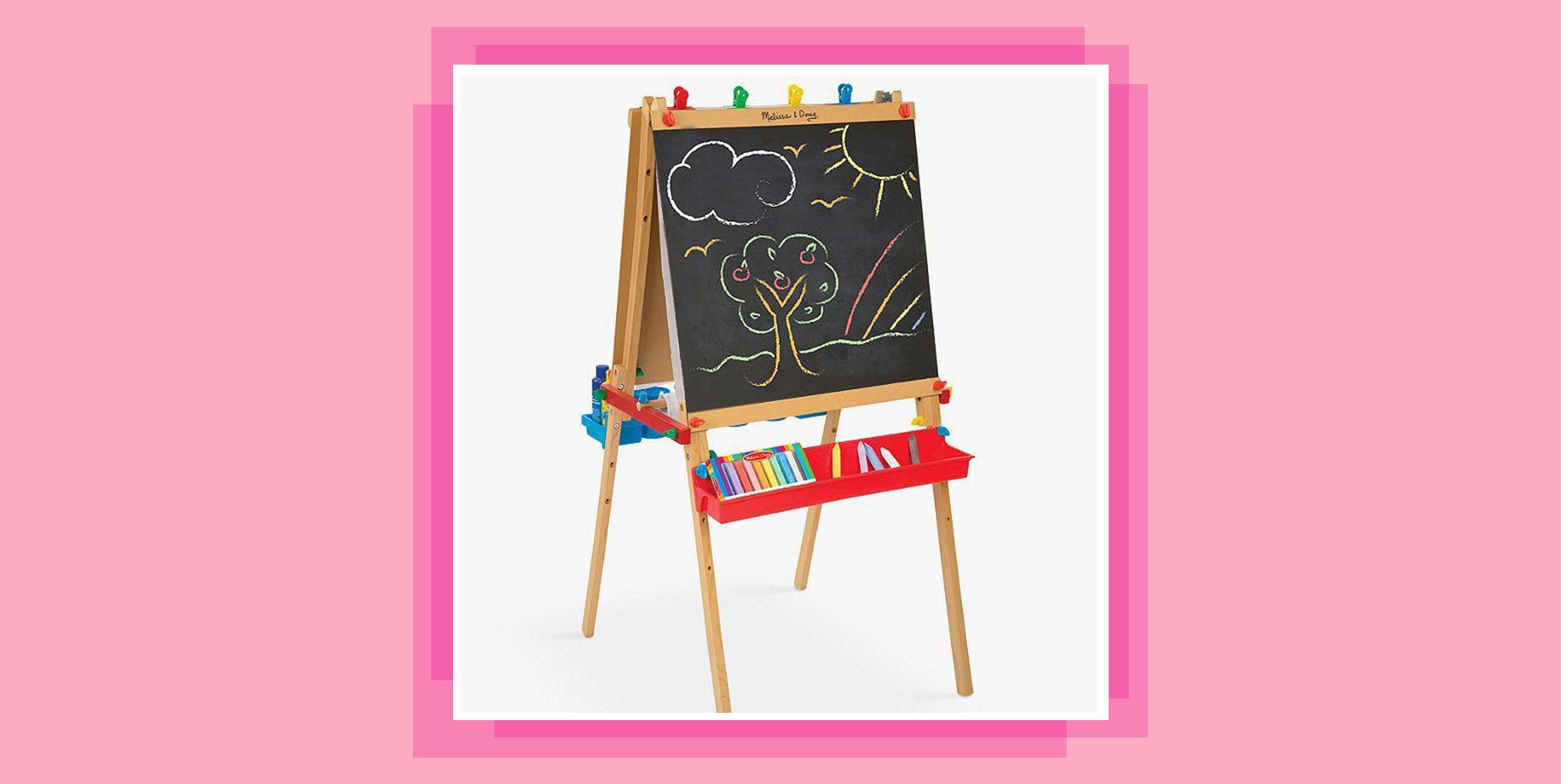 Toys of Wood Oxford Wooden Easel for Children - Foldable Double Sided Magnetic Boards with Magnetic Shapes, Alphabet and Numbers