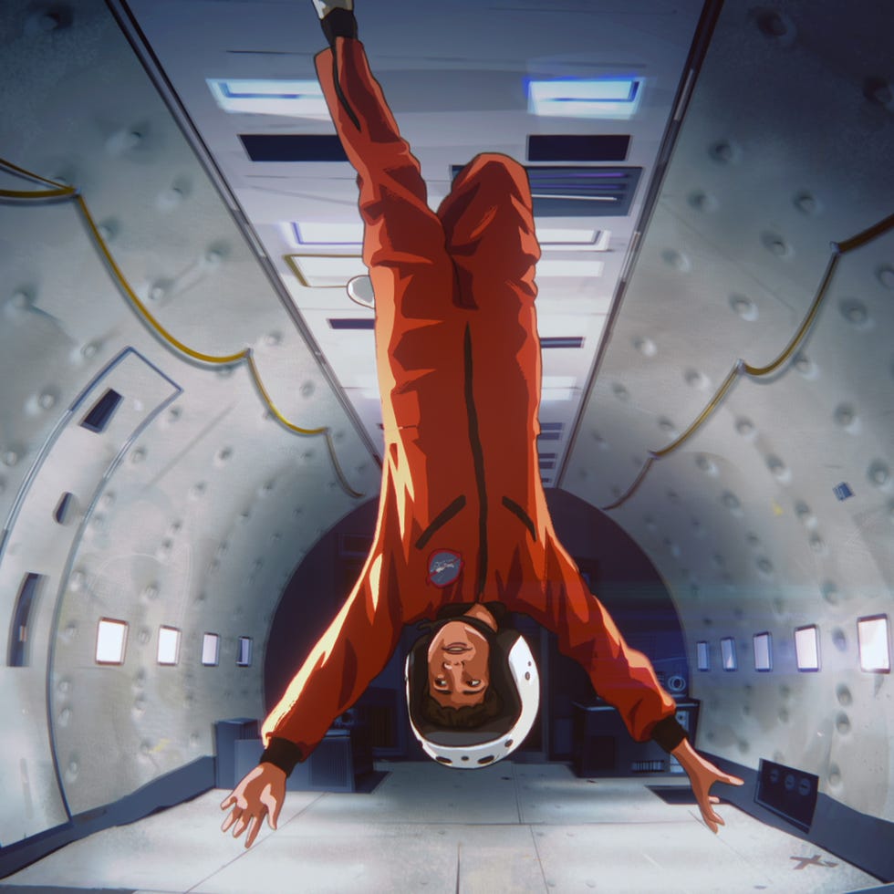 An animated astronaut floating upside-down in apollo 10 1/2: a space age childhood, a Good Housekeeping pick for best kids movies 2022 an animated astronaut floating upsidedown in apollo 10 12 a space age childhood, a good housekeeping pick for best kids movies 2022