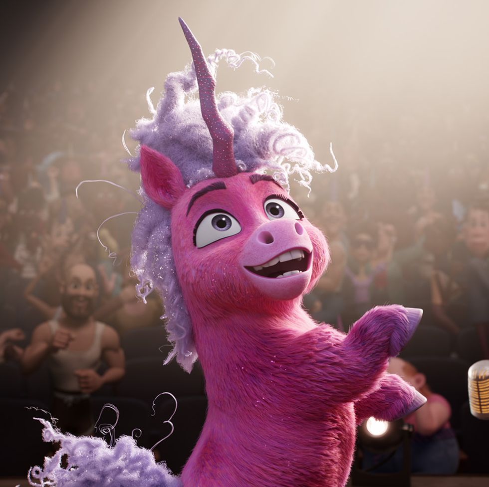 thelma rears up on stage in front of a crowd in a scene from thelma the unicorn, a good housekeeping pick for best kids movies 2024