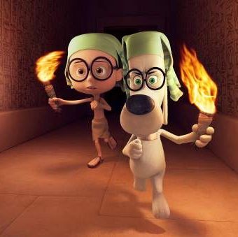 mr peabody and sherman run down a hallway with hieroglyphics in a scene from mr peabody and sherman the movie is a good housekeeping pick for best kids movies on netflix