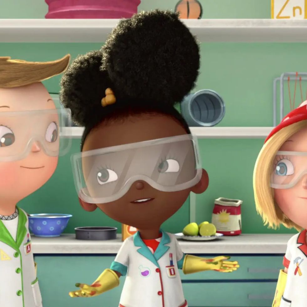 ada twist stands between friends figuring out a science problem in a scene from ada twist scientist the show is a good housekeeping pick for best kids tv shows