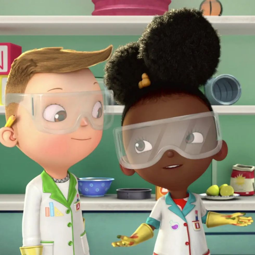ada twist stands between friends figuring out a science problem in a scene from ada twist scientist the show is a good housekeeping pick for best kids tv shows