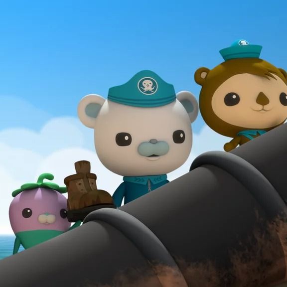 captain barnacles looks out across the beach with his crew in a scene from octonauts above and beyond the show is a good housekeeping pick for best kids tv shows
