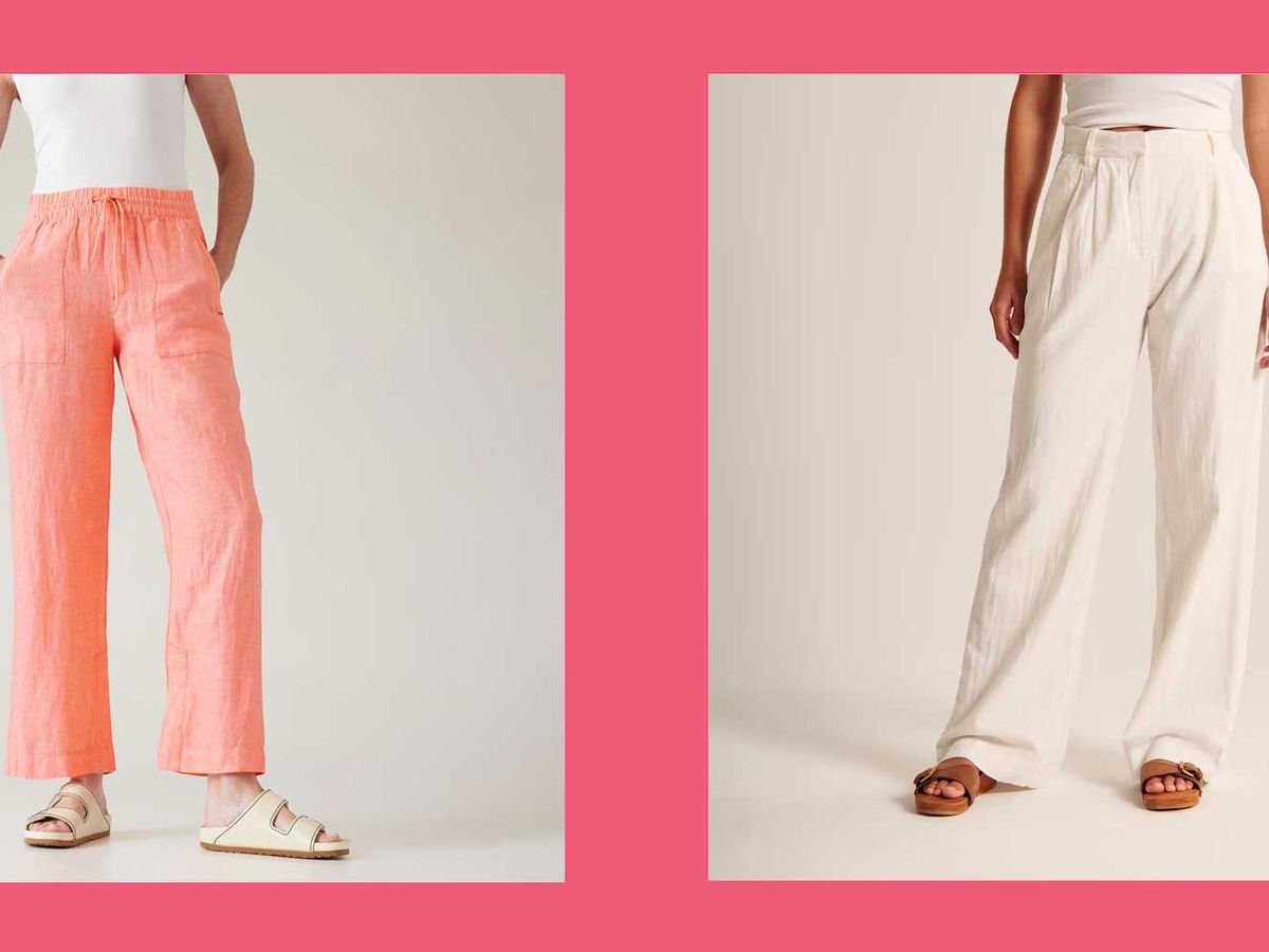 Linen pants for women wide leg Elastic waist trousers oversized