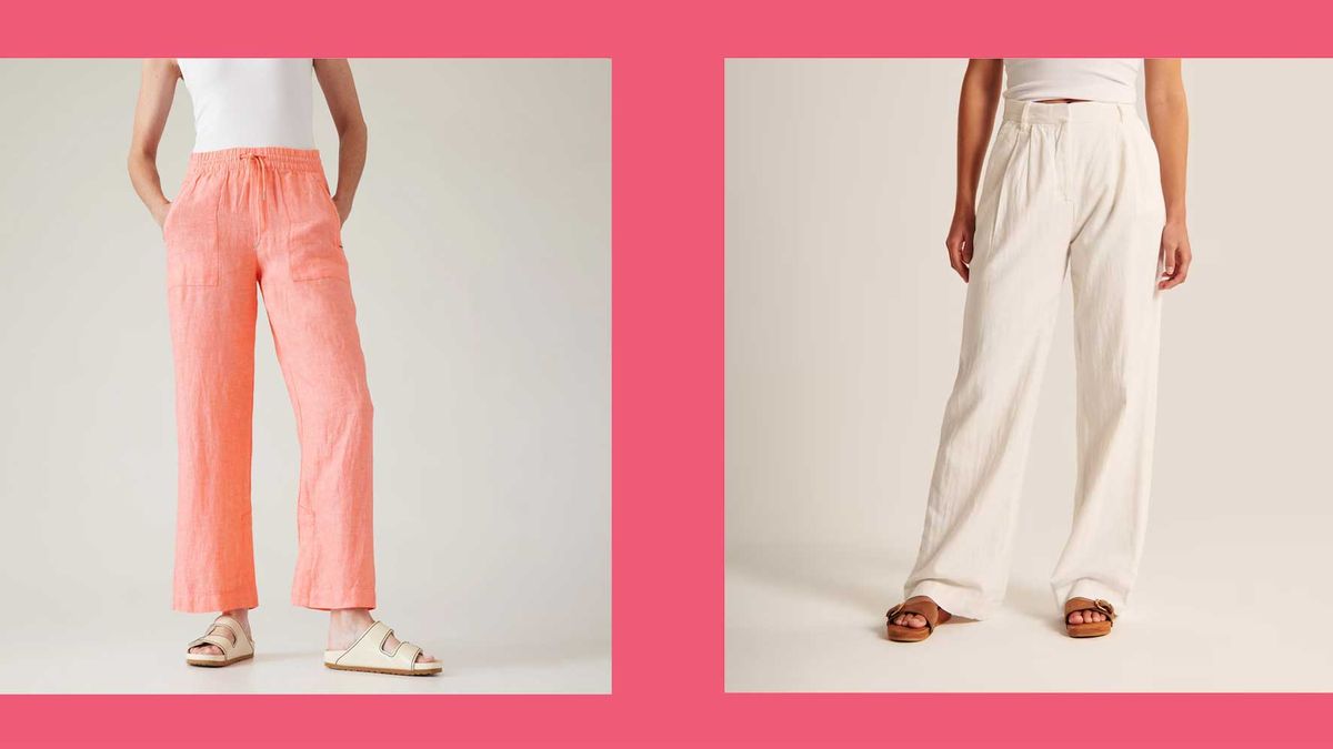 Solid Color Cotton Linen Wide Leg Pants for Women Buckle High