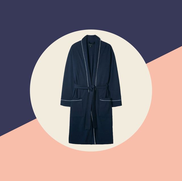 Women's luxury navy soft fleece dressing gown with pockets