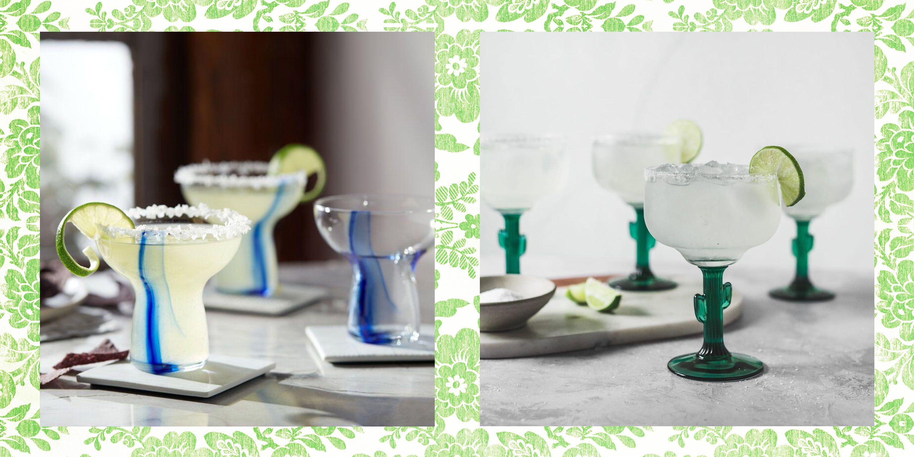 Margaritas Handblown Glass Blue Cocktail Drinkware Set of 4 - Happy Hour