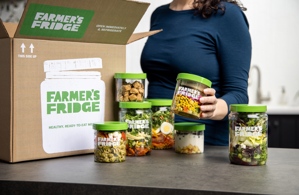 an assortment of jarred salads and yogurt parfaits from farmers friday, a good housekeeping pick for best healthy meal delivery service