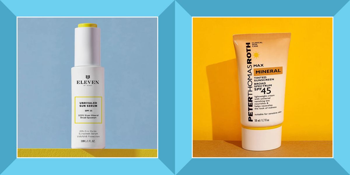 tubes of mineral free sunscreen against backdrops