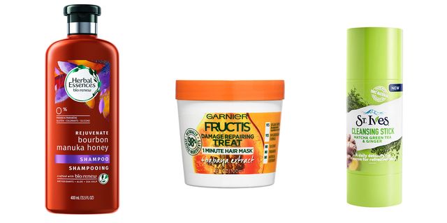 Herbal Essences shampoo; Garnier Fructis 1 minute mask, st ives cleansing stick