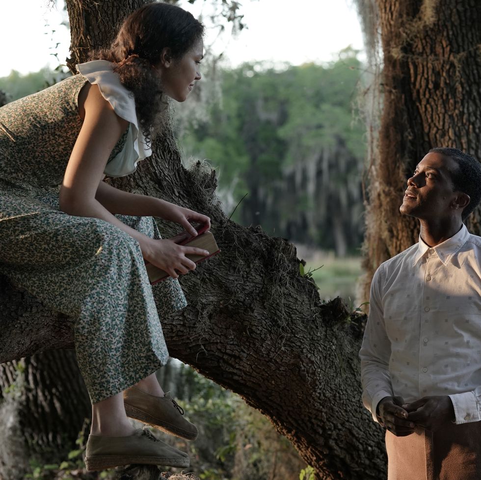 solea pfeiffer as leanne and joshua boone as bayou in a scene from 'a jazzman's blues a good housekeeping pick for best movies 2022