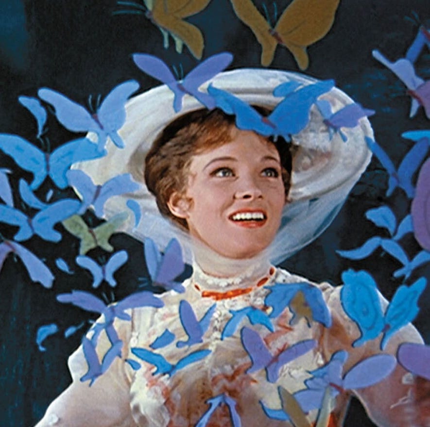 Mary Poppins is surrounded by a group of animated butterflies in a scene from Mary Poppins mary poppins is surrounded by a group of animated butterflies in a scene from mary poppins