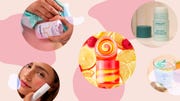megababe night rescue, laneige lop sleeping mask, payot paris exfoliating stick for oily skin with imperfections, blush balm lip and cheek stick with hyaluronic acid, airbrush flawless lip blur