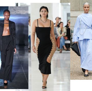 a collage of five models walking runways at fashion month in a guide to the best new designers to know 2023