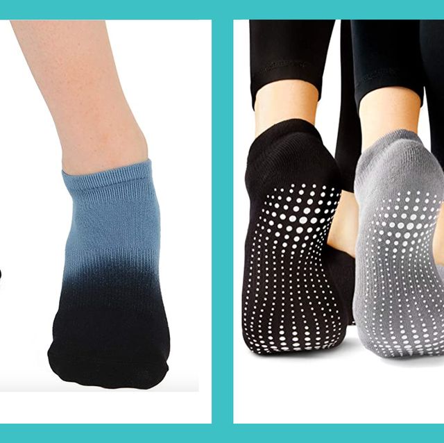 LA Active Grip Socks - Yoga Pilates Barre Non Slip - Ballet Ballet Socks  Black & Grey Medium