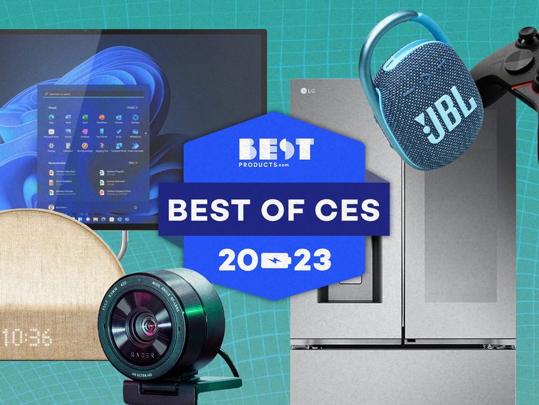 best of ces 2023, lenovo desktop, jbl speaker, gaming controller, lg refrigerator, razer camera, hatch alarm clock, tapo door lock