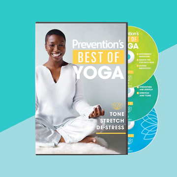 best of yoga dvd on blue background