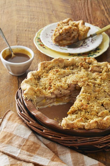 dutch pear pie with spiced caramel sauce