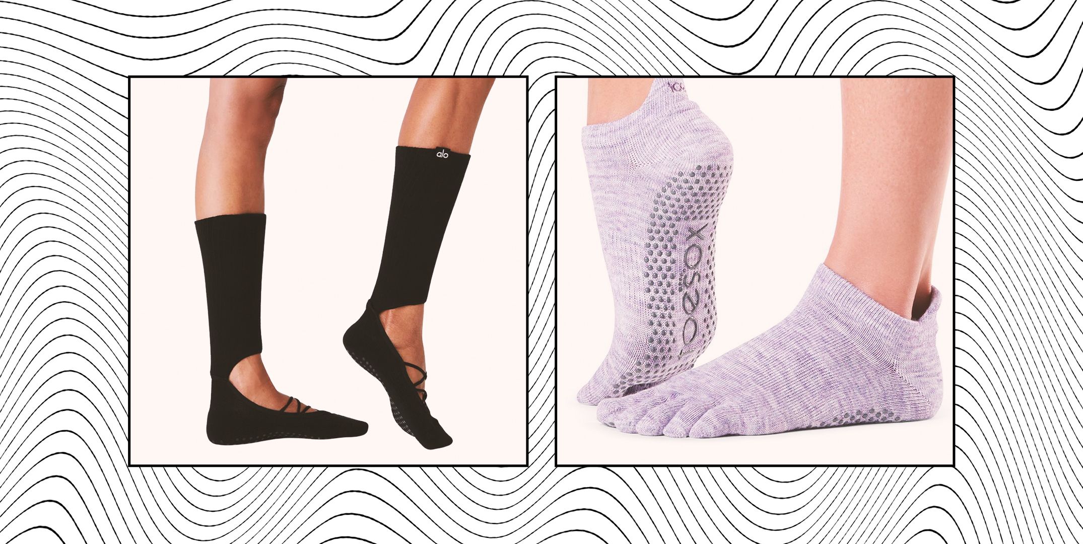 Black Non-slip Grips & Straps Yoga Socks for Women , Ideal for