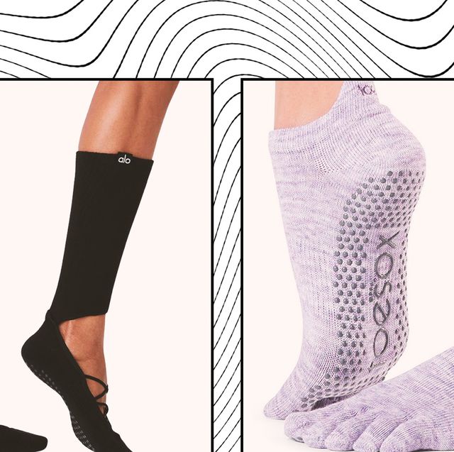 2 Pairs Pilates Socks Non Slip Skid Yoga Socks With Grips & Straps