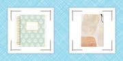 day designer and anthropologie planners on blue background
