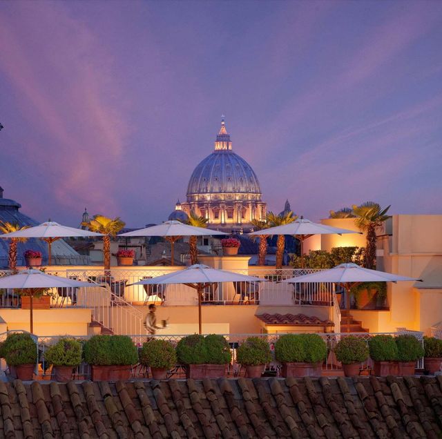 rooftop restaurant at bio hotel raphael with dome in the background