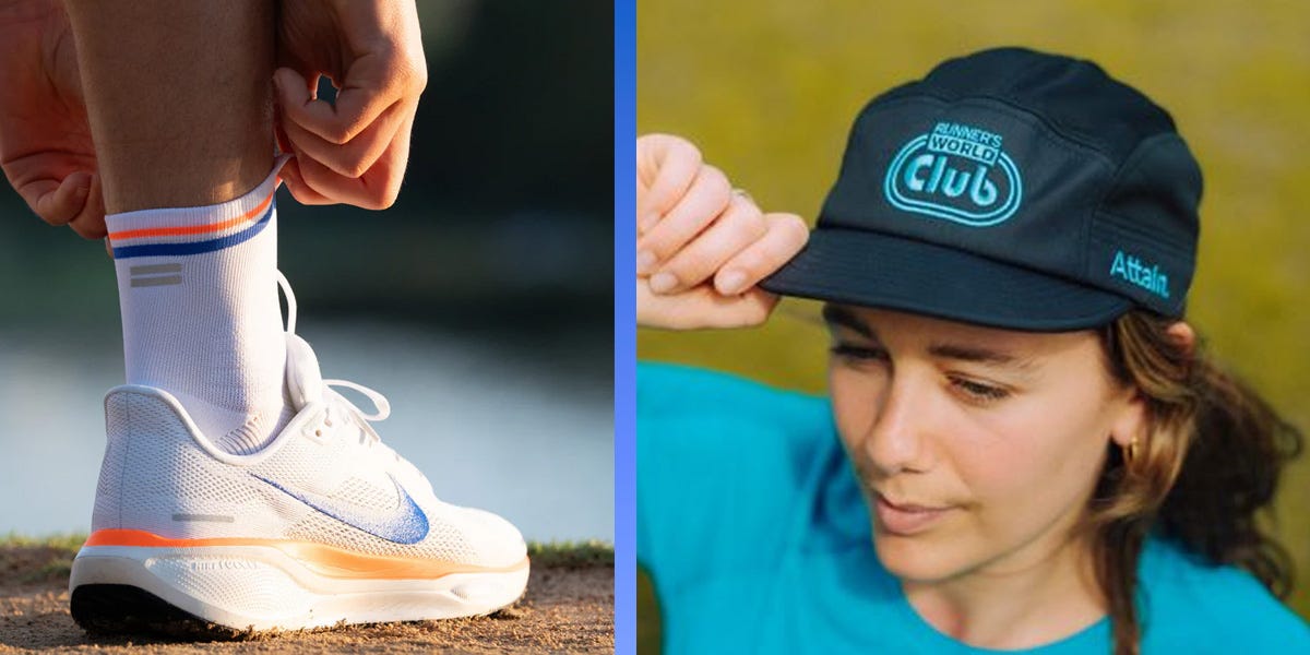 athletic footwear and a running cap