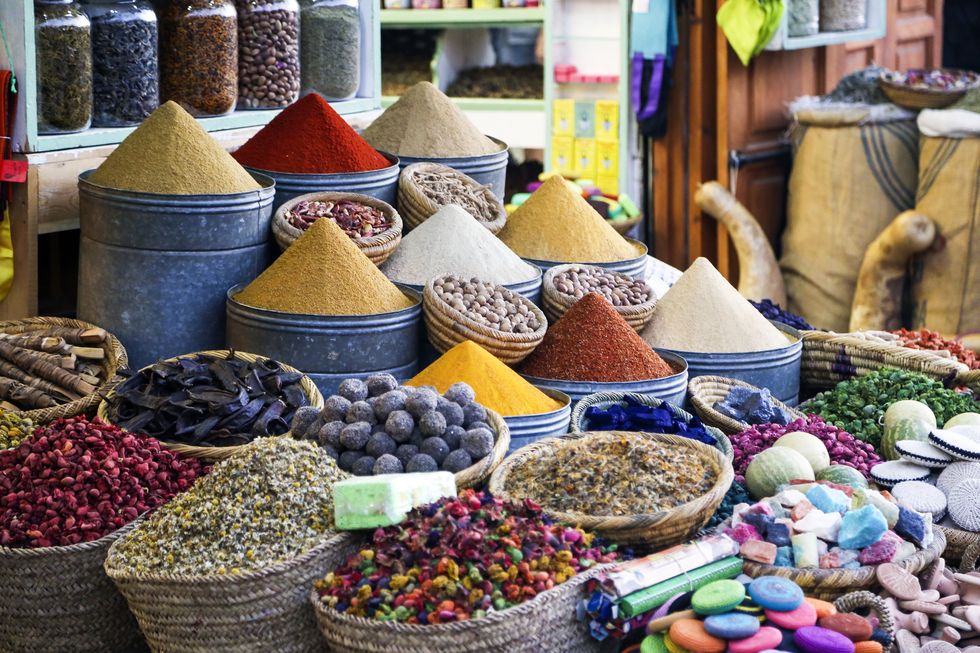 various oriental spices on a market stand