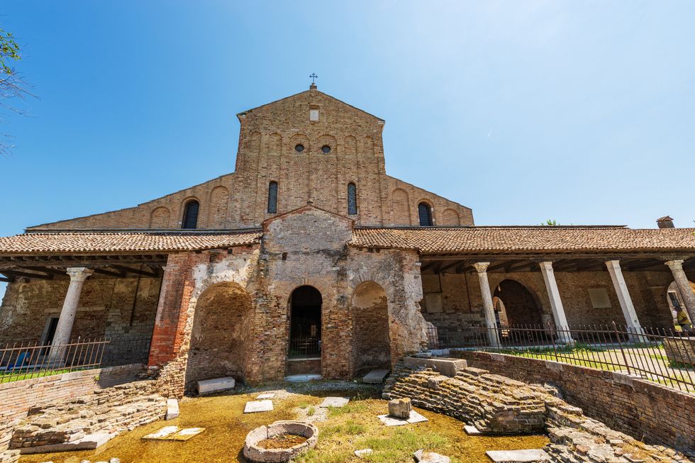 torcello island, basilica and cathedral of santa maria assunta in venetian byzantine style 639, one of the oldest churches in venice, and the church of santa fosca ix xii century, venice lagoon, unesco world heritage site, veneto, italy, europe